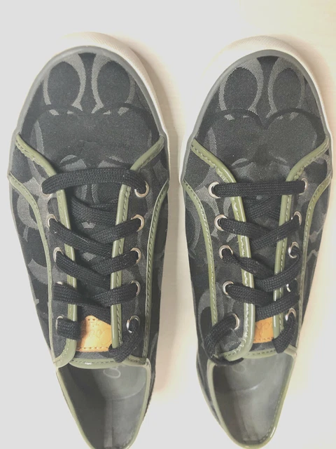 Coach Shoes Women's 10 B  Casual Sneakers Black Signature Canvas Low Top CC Logo