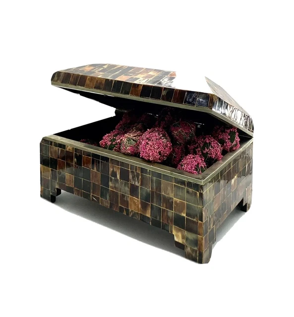 Decorative Box Large Wood with Shell Layer Cover Design Vintage Hand Made Decor