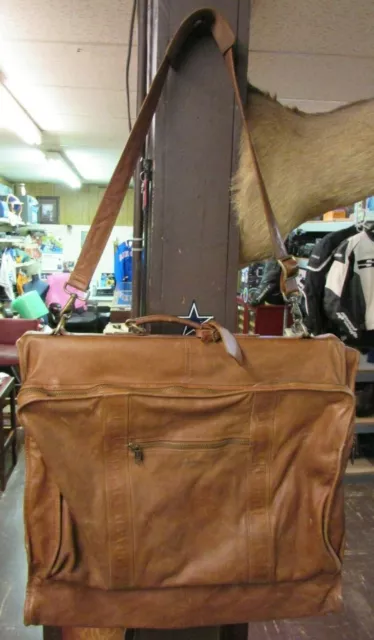 Used Dakota Brown Leather Tumi Bi-Fold Over 40” Garment Bag SuitCase Luggage/Bag