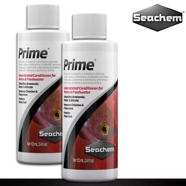 Seachem 2x 100 ML Prime Traitement De L'Eau Chlore Chloramine Ammoniac Nitrite