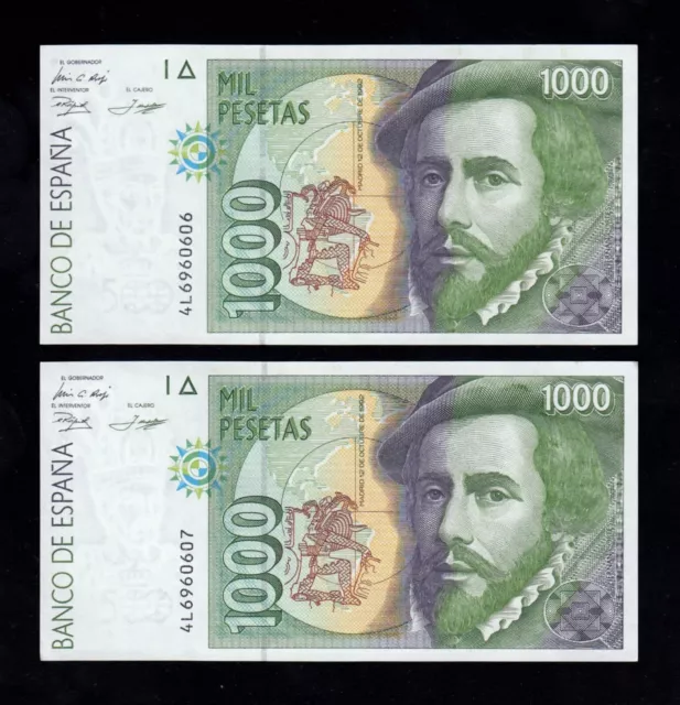 F.c. Pareja Correlativa 1000 Pesetas 1992 , Serie 4L , (1) S/C (1) S/C- .