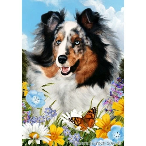 Summer Garden Flag - Blue Merle Shetland Sheepdog Sheltie 180901