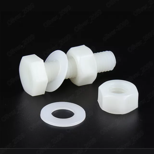 White Nylon Hexagon Head Screws With Hex Nuts Flat Washers M4 M5 M6 M8 M10 M12 2