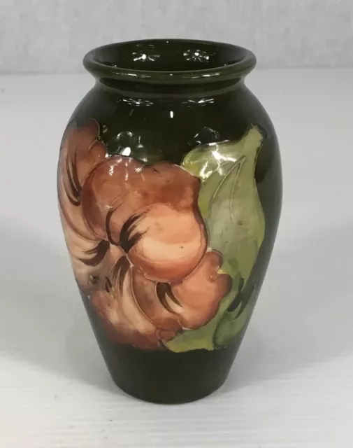 Moorcroft Hibiscus Pattern Green Vase 11cm In Height