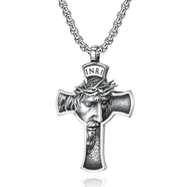 Herren Halskette mit Anhänger Jesus am Kreuz Glaube Hoffnung Edelstahl Kette D20