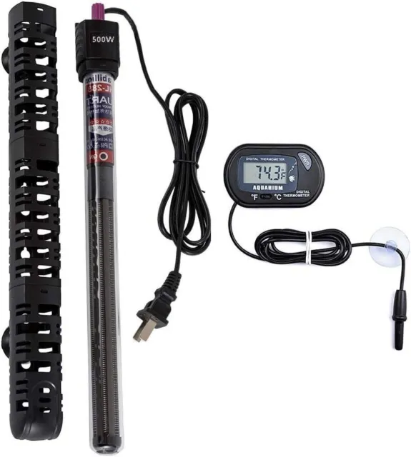 Submersible Aquarium Fish Tank Heater with LCD Digital Thermometer Shatter-Proof