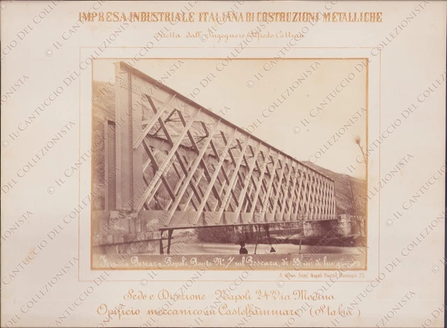 Ferrovia PESCARA POPOLI Ponte ferroviario n. 7 sul fiume Fotografia albumina