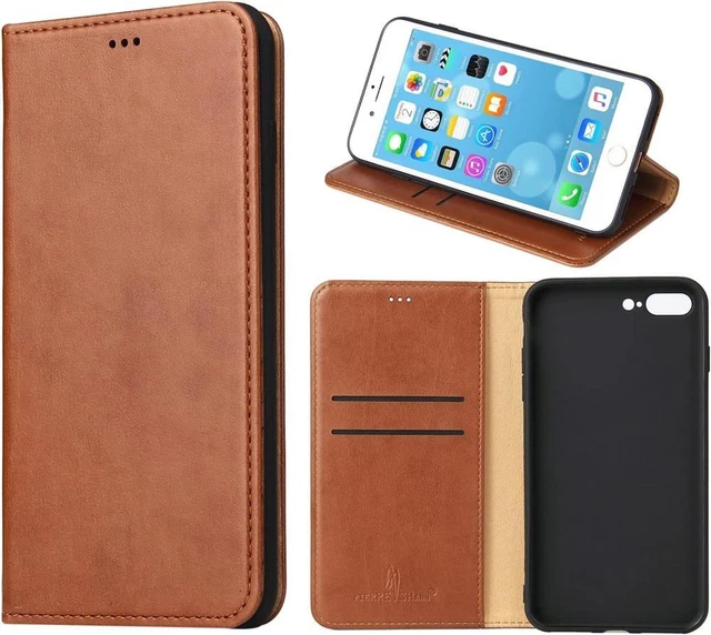 Magnetic Wallet Case Leather Flip Folio Cover-iPhone 7 Plus/8 Plus -Light Brown