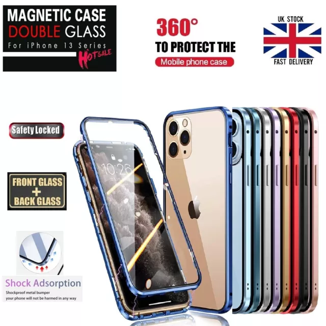 For Apple iPhone 13 Pro Max Mini 360° Full Body Cover Magnetic Metal Case Glass