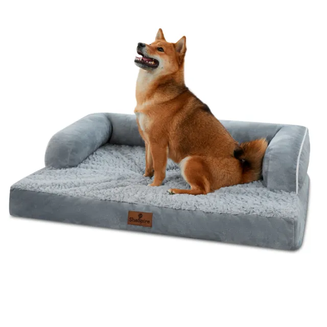 Gray Large Dog Bed Orthopedic Foam Waterproof Pet Sofa w/Removable Bolster Cover