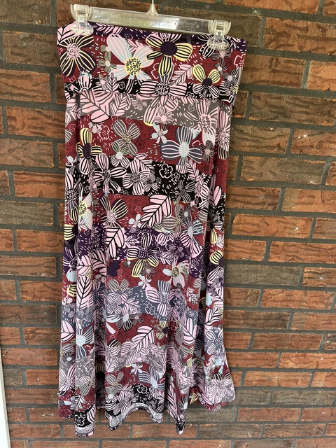 Lularoe Pull On Maxi Stretch Skirt Small Fold Over Elastic Waist Purple Pink Flo