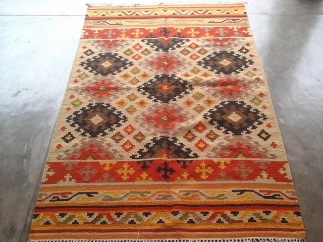 Hand Woven Traditional Ghazni Wool Kelim Large Afghan Kilim Rug 4x6 feet Carpet