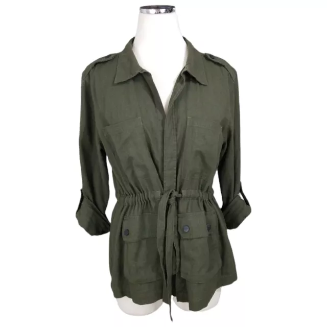 Sanctuary Women's  Olive Green Cropped Linen Jacket Size Medium Day Trip