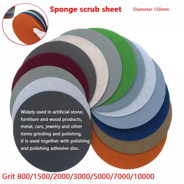 Sponge Polishing Sheet 150mm Diameter 1500grit-10000grit Abrazine Disc Scrub