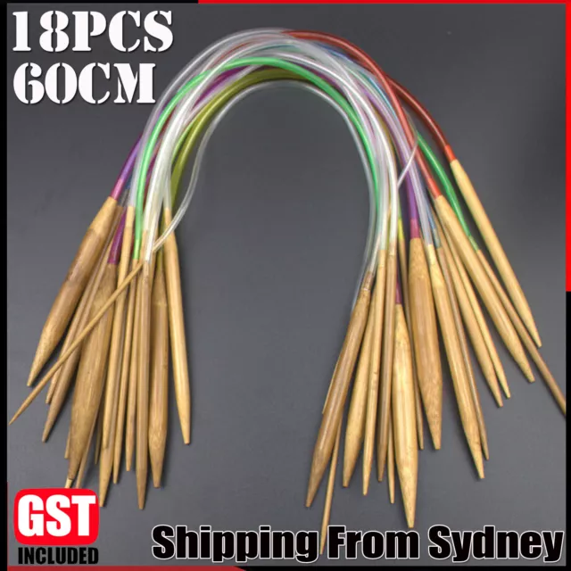 18PCS/Set 60CM Tube Carbonized Circular Bamboo Knitting Needles Yarn Tools AUS