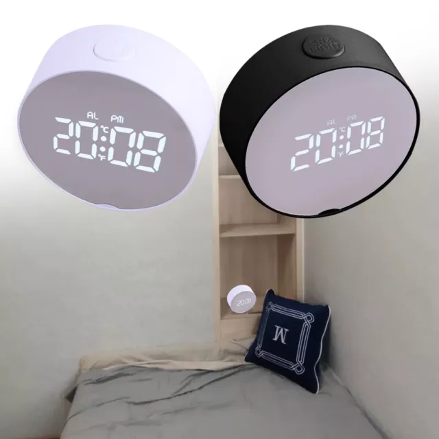 Round LED Digital Alarm Snooze Clock Display Battery Operated USB Cable Home