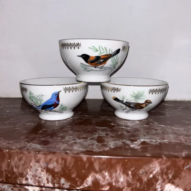 Lot Bols Anciens Sur Pied Décor Oiseau Porcelaine De Luxe