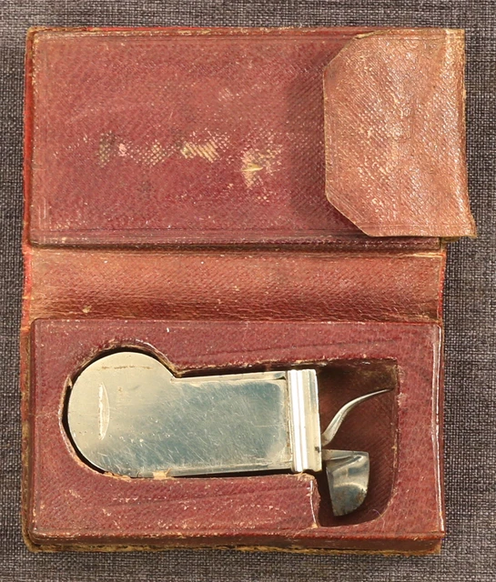 Automatic spring-operated bloodletting fleam with Moroccan leather case