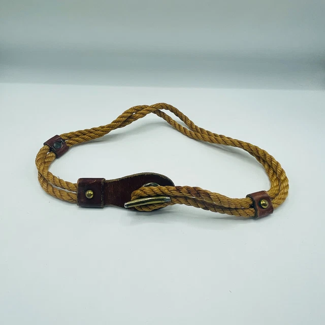 Vintage Braided Leather & Brass Buckle Rope Belt 30" Long