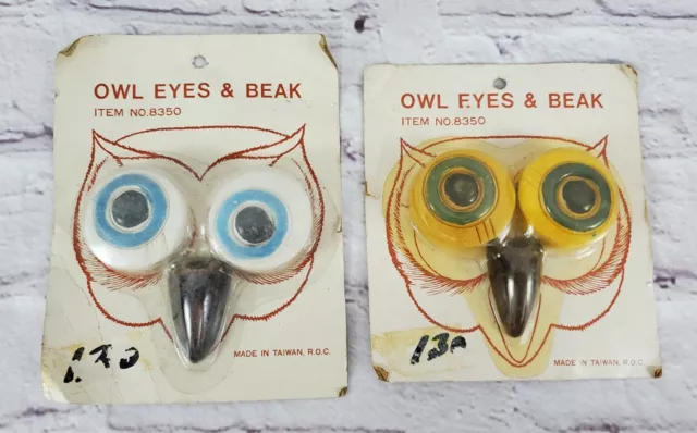 Lot Of 2 Vintage Owl Eyes & Beak Ceramic Sets Macrame Beads Retro Hippie Boho