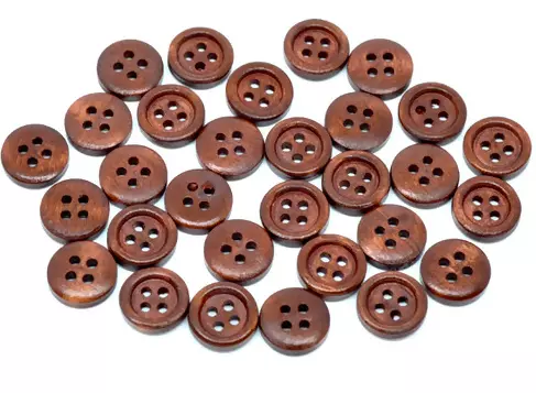 50 Stück Holzknöpfe 15mm 4-Loch rund kaffeebraun braun Knöpfe basteln