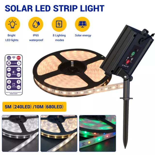 Solar Powered LED Strip Light Flexible Tape Waterproof Outdoor Garden Fence Lamp