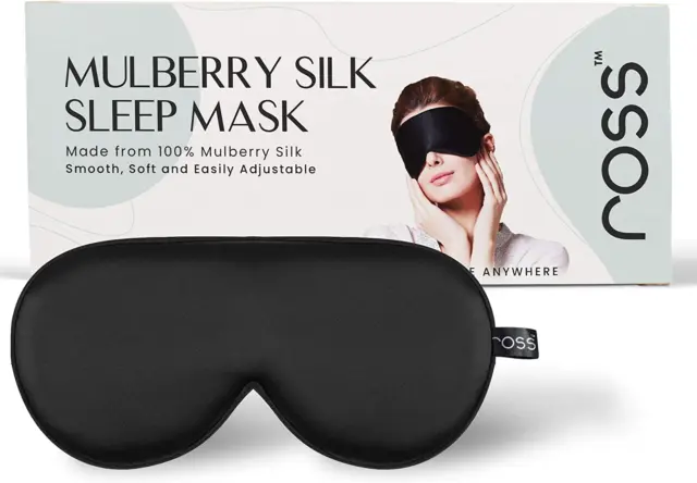Ross 100% Mulberry Silk Sleep Mask Eye Mask, Super Smooth for Blind Fold (Black)