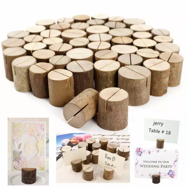 10X Rustic Wood Wedding Place Card Holders Wooden Table Numbers Memo Stand AU 2