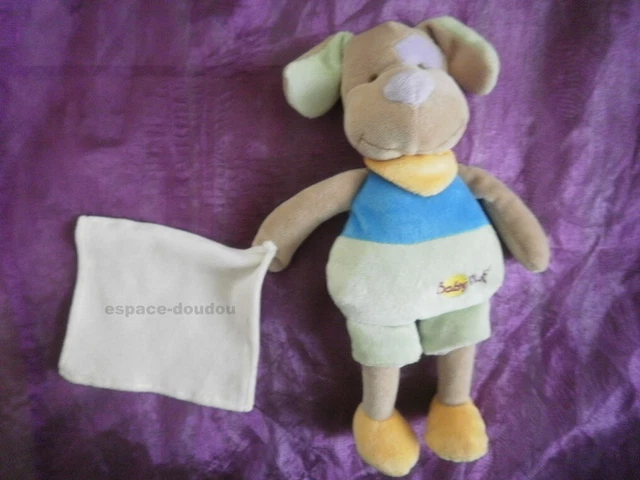 Doudou chien mouchoir vert bleu jaune marron blanc BABYNAT BABY NAT'
