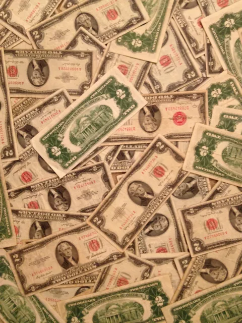 1928-1963 Two Dollar Note Red Seal $2 Bill F-XF 1953 Small Size Paper Currency