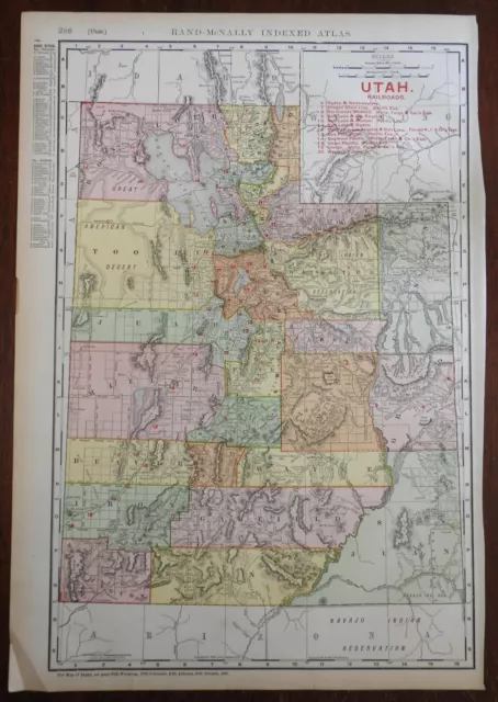 Utah Railroads Great Salt Lake City 1908 Rand McNally large detail map