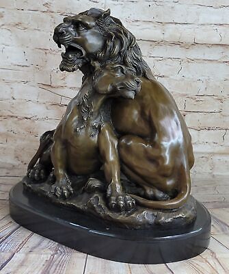 Beautiful Mounted Hotcast Genuine Bronze Lion Statue Family Of Lions Large Deal 3