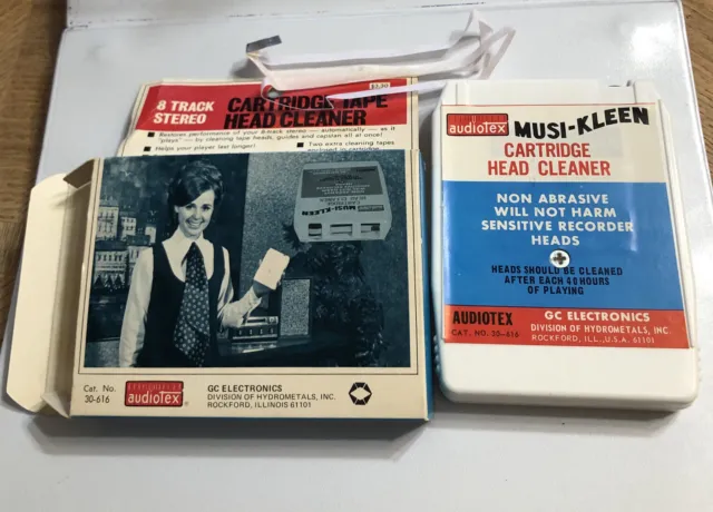 audiotex MUSI-KLEEN CLEANER CARTRIDGE 8 TRACK HEAD CLEANER USED Original Box VTG