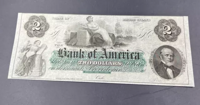 1860 $2 THE BANK OF AMERICA Providence RI OBSOLETE One Dollar Bill CH UNC EPPQ