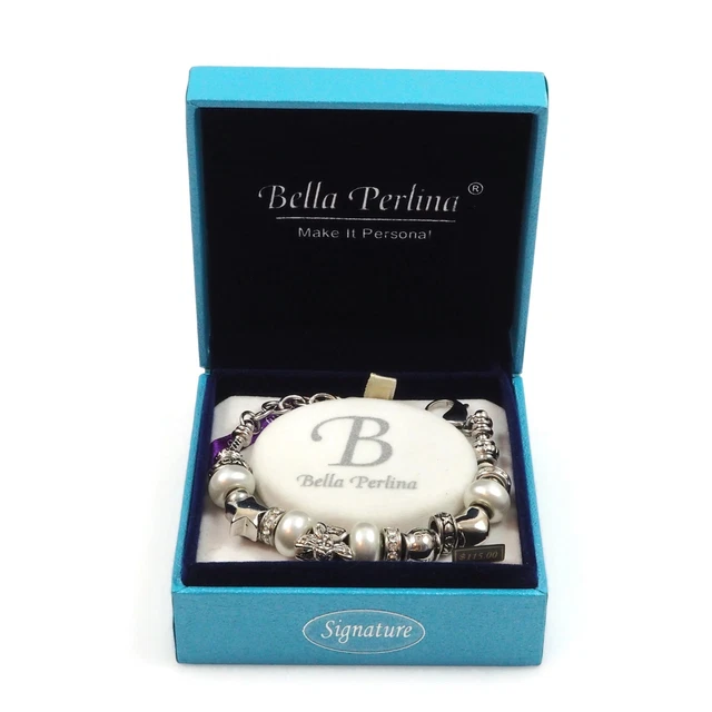 Bella Perlina Silver Tone MOM / Cherub / Heart / FAITH 14 Slide Charm Bracelet
