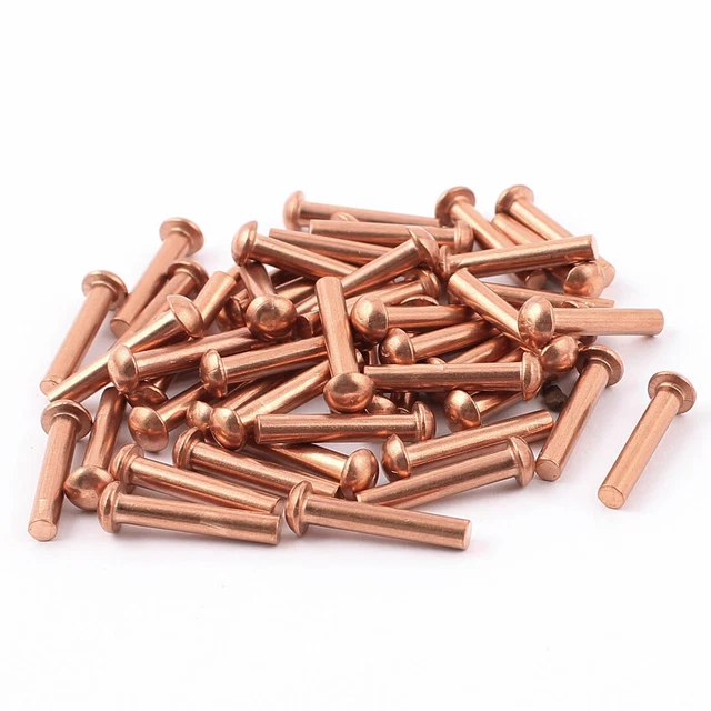 50 Rivets Solides En Cuivre - Tête Ronde - Diam. 1/4" Long. 5/16" - M6x8 - Neuf
