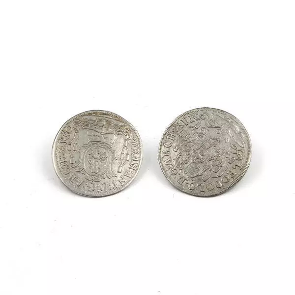 2 bottoni in argento monete 4 incrociatori Salisburgo bottoni tradizionali antichi silver buttons