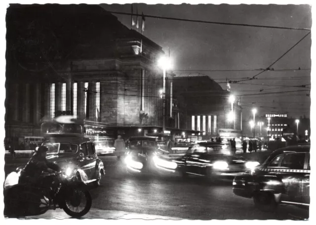 selten DDR AK - Leipzig - Hauptbahnhof bei Nacht - postal. echt m. BM