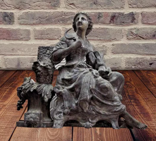 Antico Statua Mitologia Religion Vintage Damigella Falce La Vendemmia Grano