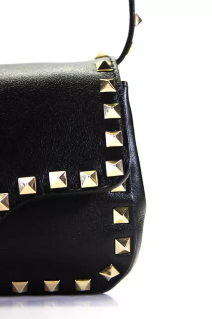Valentino Garavani Womens Rockstud Flap Small Shoulder Handbag Black Leather 2