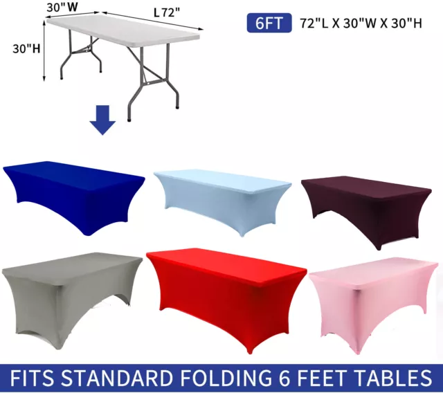 6ft Spandex Fitted Table Cover Rectangular Stretch Tablecloth for Wedding Party