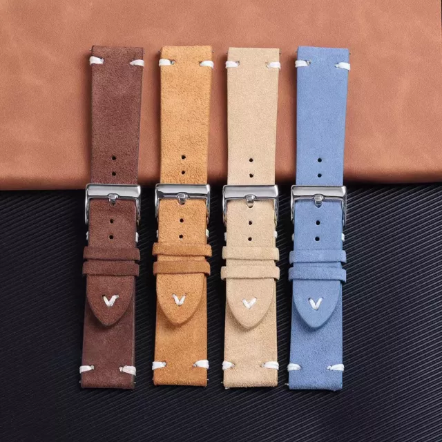 18-22mm Suede Leather Watch Band Replacement Strap Wristband Quick Release Pins