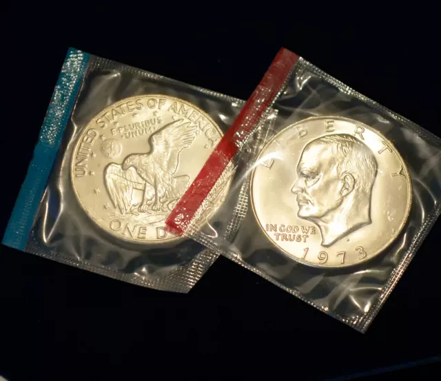 1973-P&D Uncirculated Eisenhower Ike Dollars In Us Mint Cello 2 Coin Set Lot 1973-P&D Uncirculated Eisenhower Ike Dollars In Us Mint Cello 2 Coin Set Lot