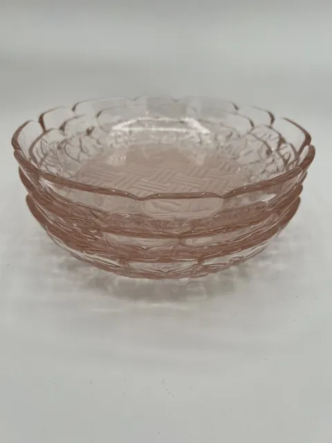 Vintage Pink Depression Glass Serving Bowl scalloped edge Fruit Pattern Set Of 3