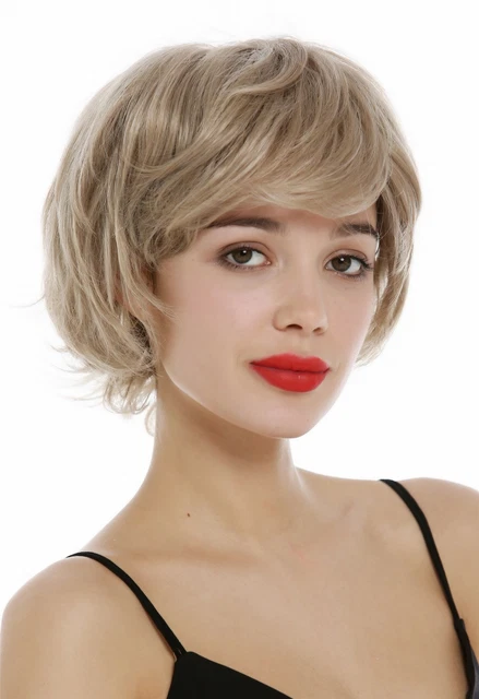 Perruque Courte Femme - Blond Foncé Avec Mèches Blond Clair - Fibre Synthétique Réaliste - Taille Moyenne