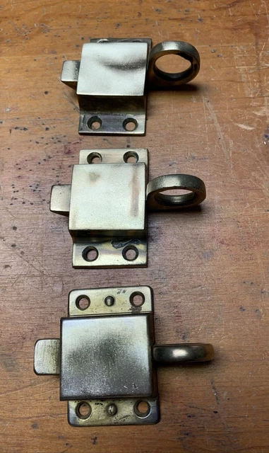 3 Vintage Brass Cabinet Finger Pull Latches 2-1/4" Wide