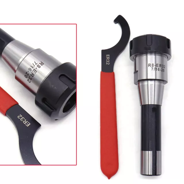R8-ER32 Collet Chuck Holder CNC Milling Lathe + Spanner ER32 Spring Collets Set