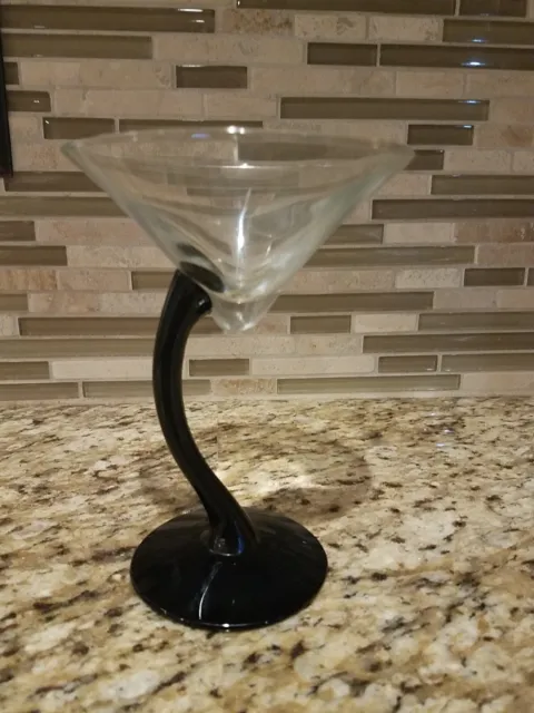Vodka 7oz Martini Glass with Black curved Stem 6.5" clear drink cocktail