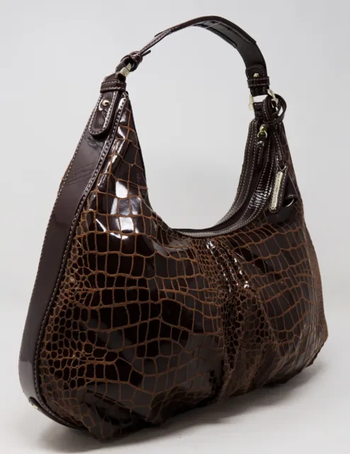 NWOT Liz Claiborne Women's Brown Patent Croc Emboss Hobo Tote Bag Handbag Purse
