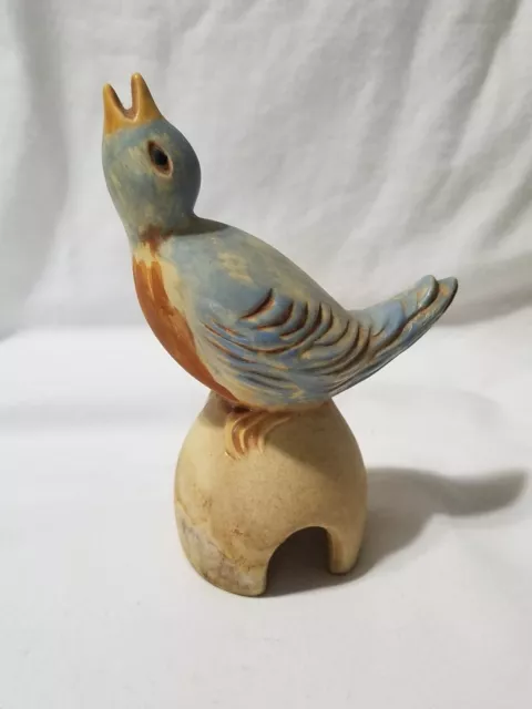 Vintage Hand Painted Blue Bird Steam Vent Pie Bird Pottery Terra Cotta Baking